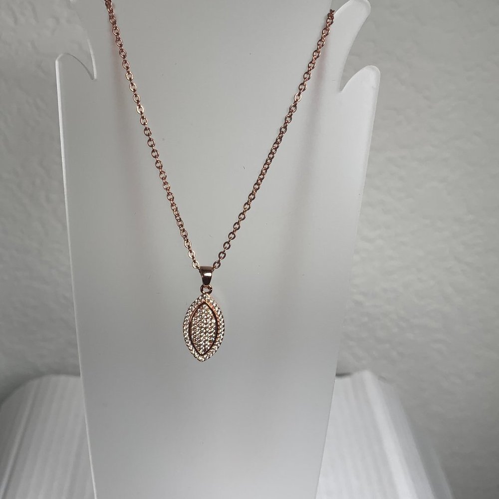 NWOT Rose Gold (Pink) Tone Pave CZ Pendant + Chain